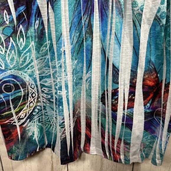 Cato Woman Colorful Sequins Butterfly Bright Festival Buttons Short Sleeve Top - Picture 8 of 14